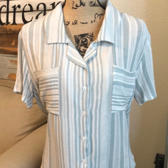 re:named Tops - Cute Striped Button Up Shirt